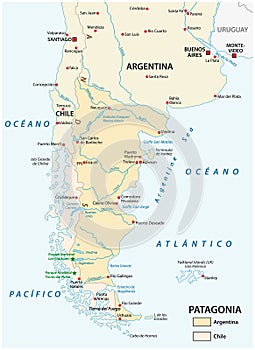 Vector map of Patagonia, the southern part of south America, Chi