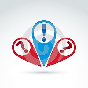 Vector map pointer, question and exclamation marks.