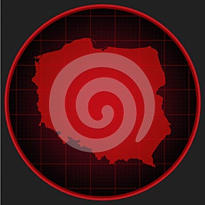 Vector map Poland on the radar screen