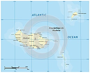 Vector map of the Portuguese archipelago Madeira in the Atlantic Ocean, Portugal