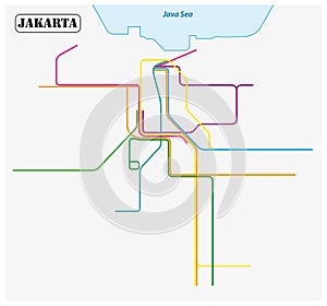 Vector map of the rail transit systems of the Indonesian capital Jakarta