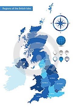 Vector map of the regions of the British Isles