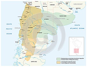Vector map settlement area of the indigenous people of the Mapuche in Chile and Argentina photo