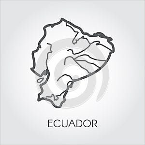 Vector map silhouette of Ecuador country. Line simplicity icon with signature