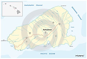 Vector map of the smallest island in the Hawaiian Archipelago, Kahoolawe, Hawaii