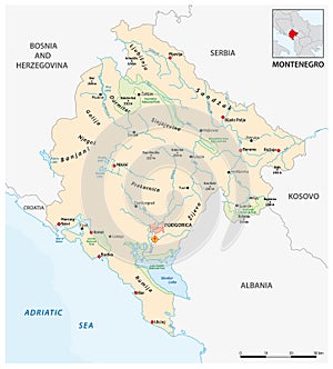 Vector map of the southeast European Republick Montenegro