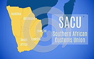 Vector map of the Southern African Customs Union SACU