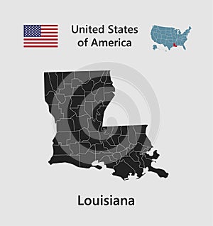 Vector map state Louisiana, flag and map USA