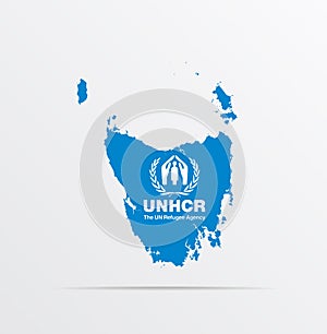 Vector map Tasmania combined with Office of the United Nations High Commissioner for Refugees UNHCR flag