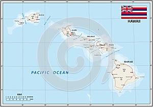 Vector map of the U.S. state of Hawaii with Flag