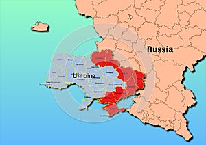 Vector map of Ukraine with regions Crimea, Donetsk, Luhansk, Chernihiv, Kharkiv, Kherson, Sumy, Zaporizhzhya and Russia map photo