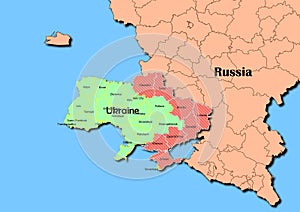 Vector map of Ukraine with regions Crimea, Donetsk, Luhansk, Chernihiv, Kharkiv, Kherson, Sumy, Zaporizhzhya and Russia map photo