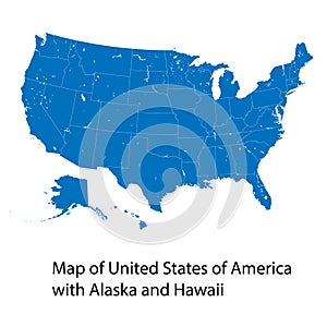 Vector map of United States of America with Alaska and Hawaii