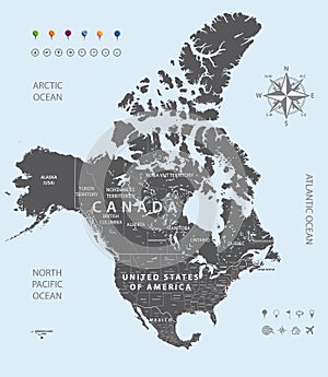 Vector map of USA, Canada and Mexico states photo