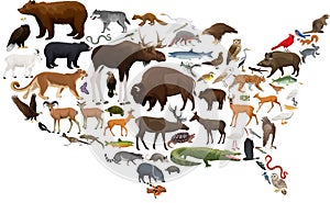 Vector map of USA with state animals