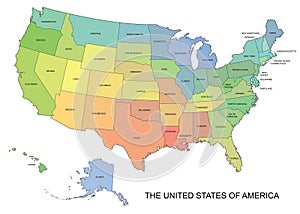 Vector map of the USA with state names photo