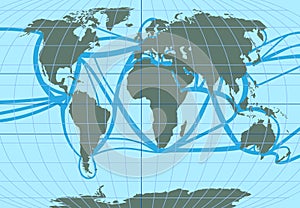 Vector map of the world. Sea trade and passenger routes.