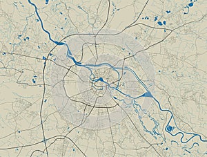 Vector map of Wroclaw. Street map art poster illustration