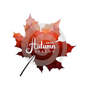 Vector maple leaf with red triangles texture and abstract text isolated shape. Autumn sale design element tree leaves on white