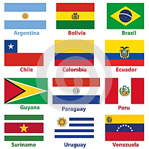 Vector maps and flags of South American countries