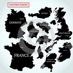 Vector maps of Western Europe with capitals