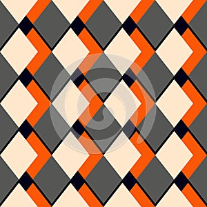 Vector marble seamless pattern with golden geometric diagonal lines. White, gray, black rhombus marbling surface, modern luxurious