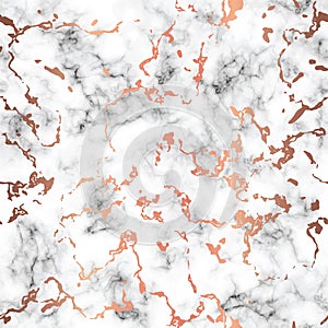 Vector marble texture design with copper splatter spots, black and white marbling surface, modern luxurious background