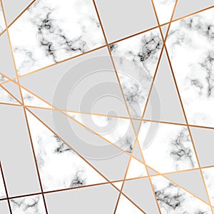 Vector marble texture design with golden geometric lines