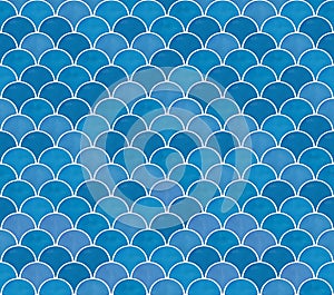 Vector marine blue seamless mermaid background with a pattern of fish scales. Mermaid tiles.