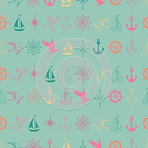 Vector marine nautical seamless pattern background with pastel colors
