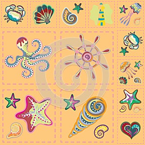 Vector Marine Seamless Pattern. Sea Patchwork.