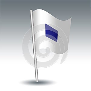 Vector maritime signal flag S Sierra on slanted metal silver pole - symbol of I am operating astern propulsion - white and