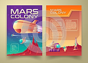 Vector mars colonization poster, banner set