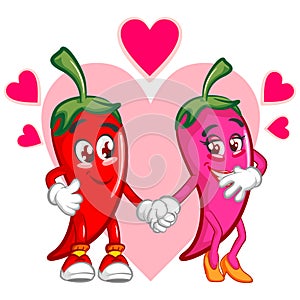 vector mascot character illustration of the icon of a cute pair of chilies in love