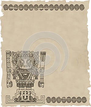 Vector mayan and inca tribal symbols on old paper