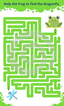 Vector maze game. Help the frog to find the dragonfly.