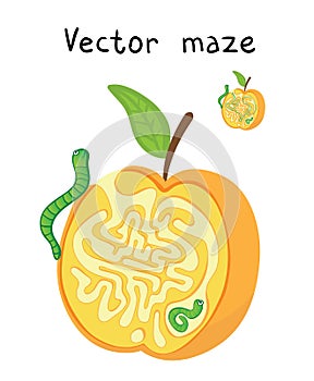 Vector Maze, Labyrinth with Apple and Worms. photo