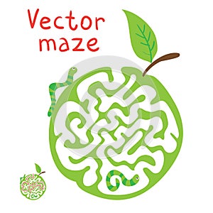 Vector Maze, Labyrinth with Ð¡aterpillar and Apple