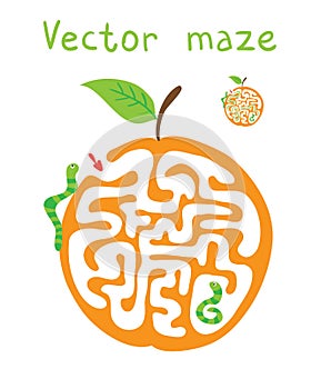 Vector Maze, Labyrinth with Ð¡aterpillar and Apple