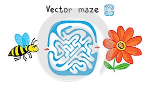 Vector Maze, Labyrinth with Bee and Flower photo