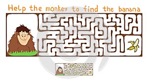 Vector Maze, Labyrinth with Monkey and Banana