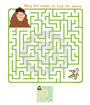 Vector Maze, Labyrinth with Monkey and Banana