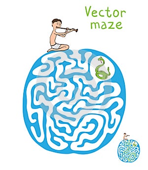 Vector Maze, Labyrinth with Snake and Fakir