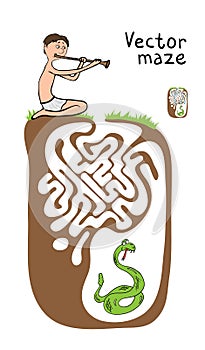 Vector Maze, Labyrinth with Snake and Fakir photo