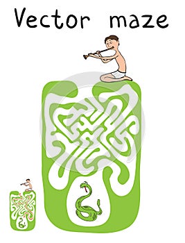 Vector Maze, Labyrinth with Snake and Fakir photo