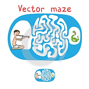 Vector Maze, Labyrinth with Snake and Fakir photo