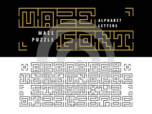 Vector of Maze Puzzle Alphabet Letters and numbers, Linear stylized fonts