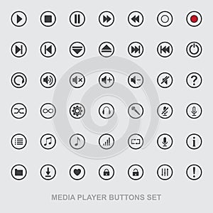 Vector media player icons set. Multimedia. Isolated