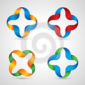 Vector medic logo. Medical cross. Colorful med logos collection. Unusual plus symbol from ribbons.