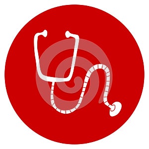 Vector medical icon. Healthcare design. Isolated white medical stethoscope icon on red background. Hand drawn doodle